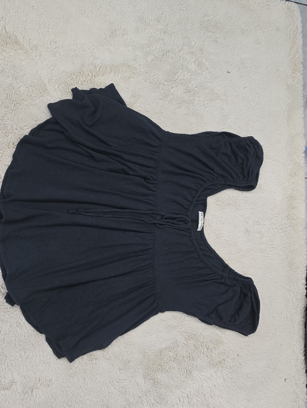 We The Free Black Smocked Peasant Short Sleeve Top